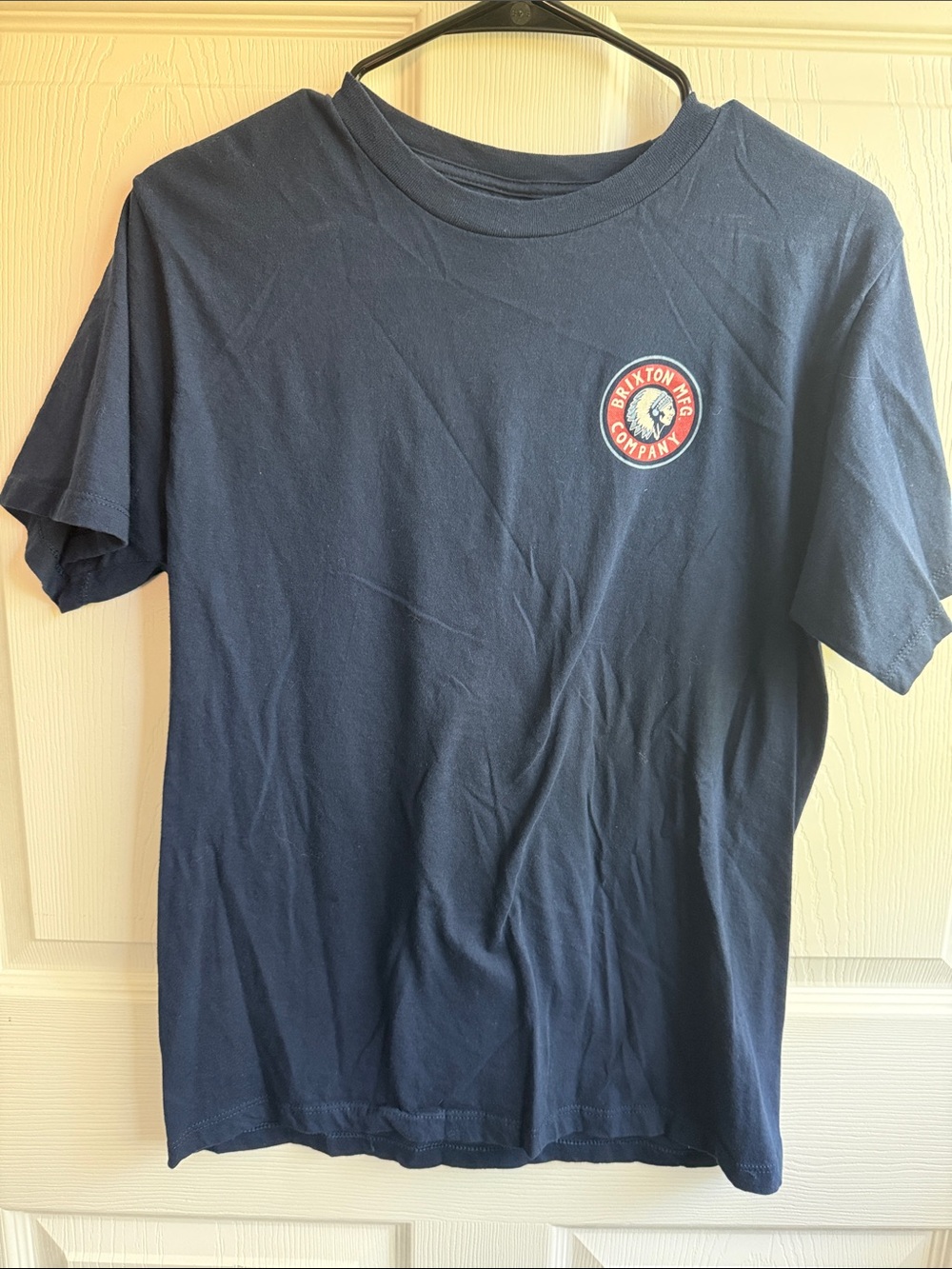 Brixton Navy Short Sleeve Tee with Red Patch Logo